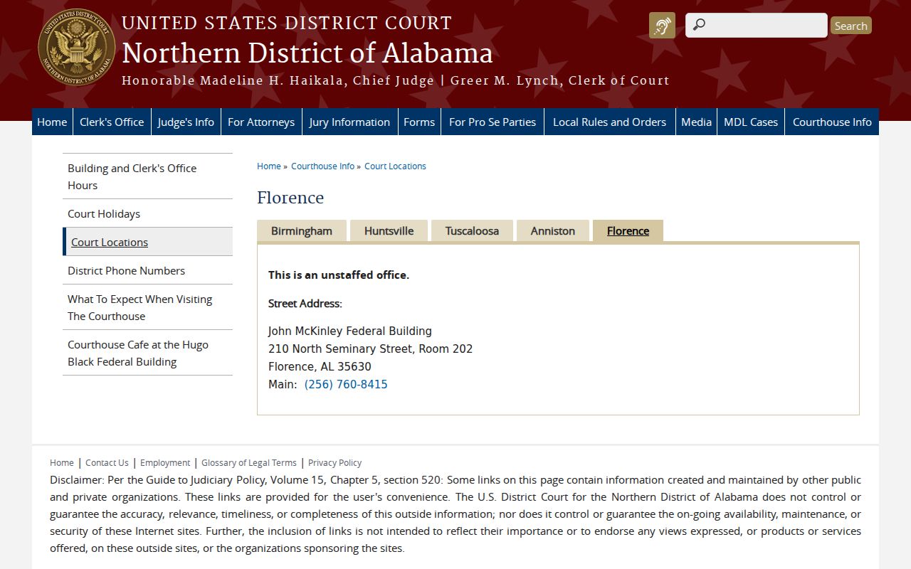Franklin County criminal history federal court location in Florence