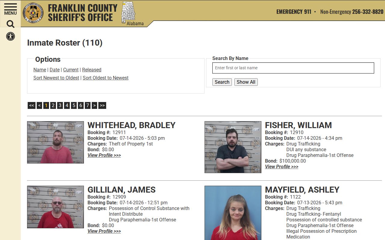 Franklin County arrest record roster search controls