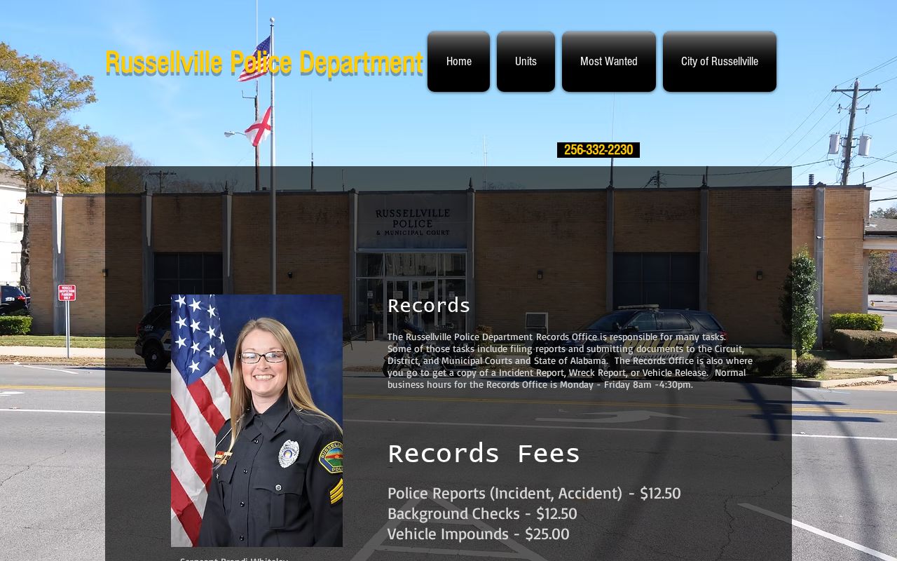 Russellville criminal record check at the police Records Office services page
