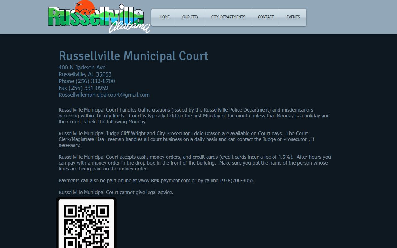 Russellville Municipal Court criminal record schedule and payment routes