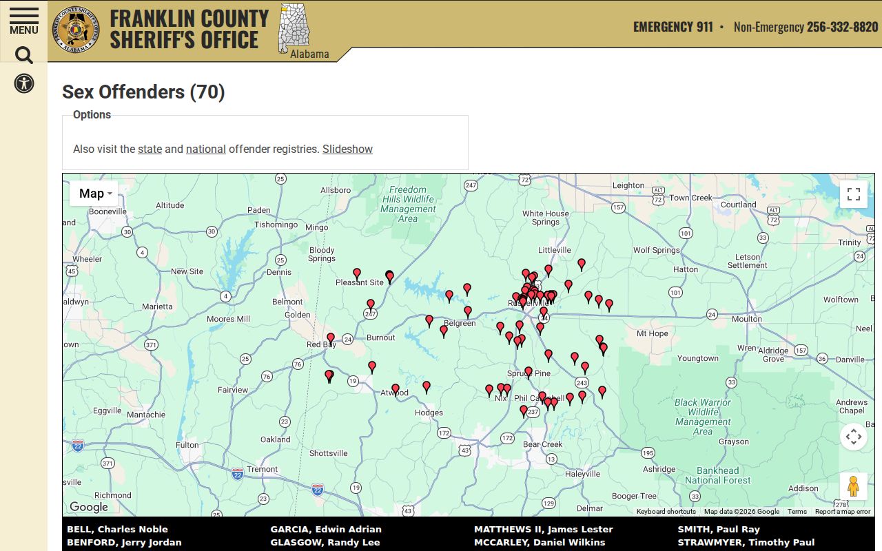 Franklin County sex offender lookup on the sheriff registry interface