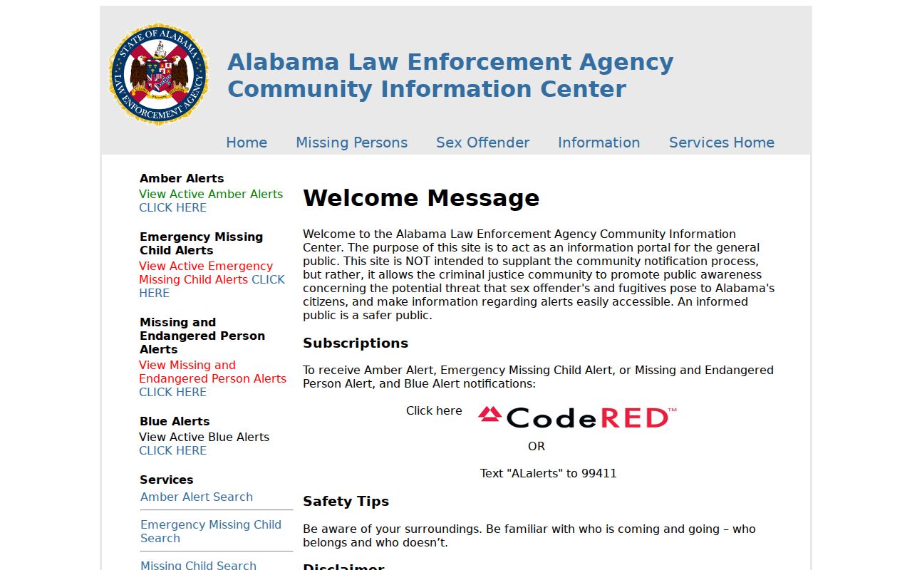ALEA Community Information Center for a Franklin County sex offender lookup